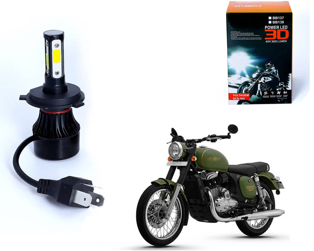     			M3 4 Side H4 LED Headlight Bulb with Cooling Fan Head Lamp Kit (40W, White) for JAWA Forty Two