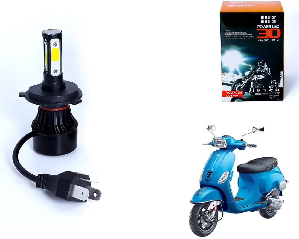     			M3 4 Side H4 LED Headlight Bulb with Cooling Fan Head Lamp Kit (40W, White) - Piaggio Vespa SXL
