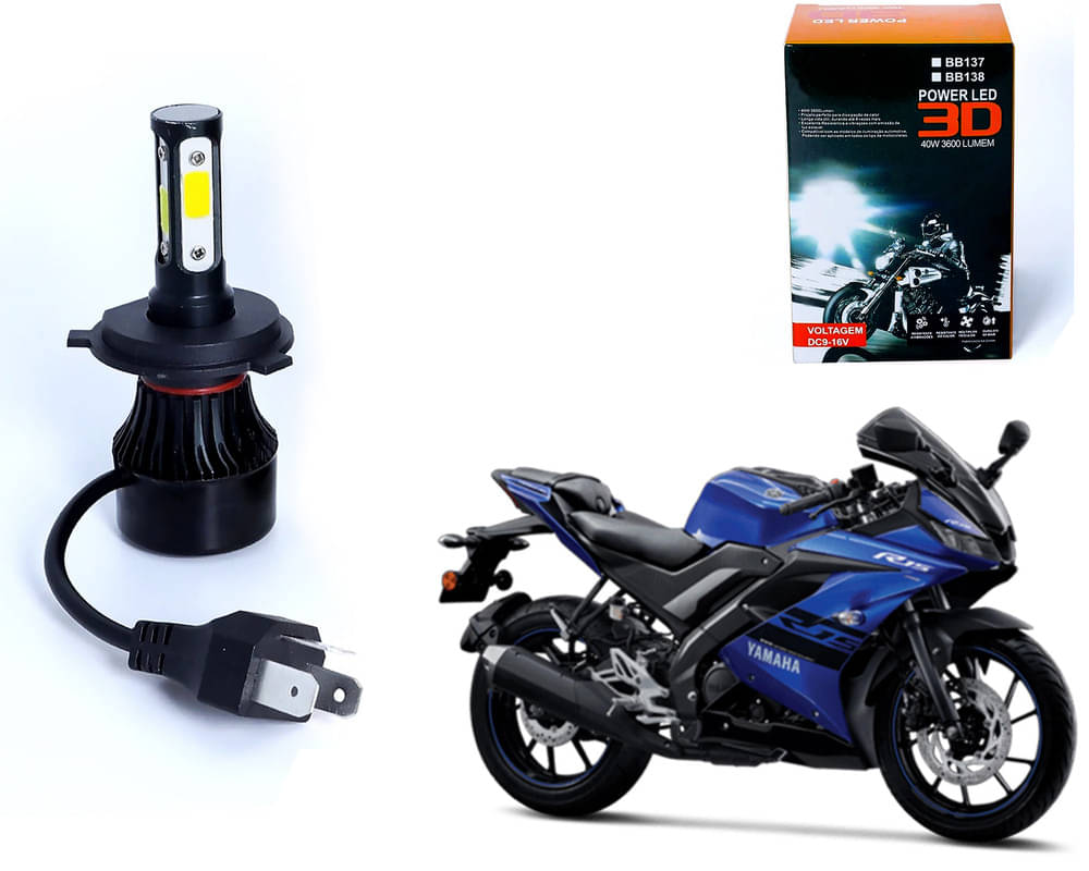     			M3 4 Side H4 LED Headlight Bulb with Cooling Fan Head Lamp Kit (40W, White) for Yamaha R15 V3.0