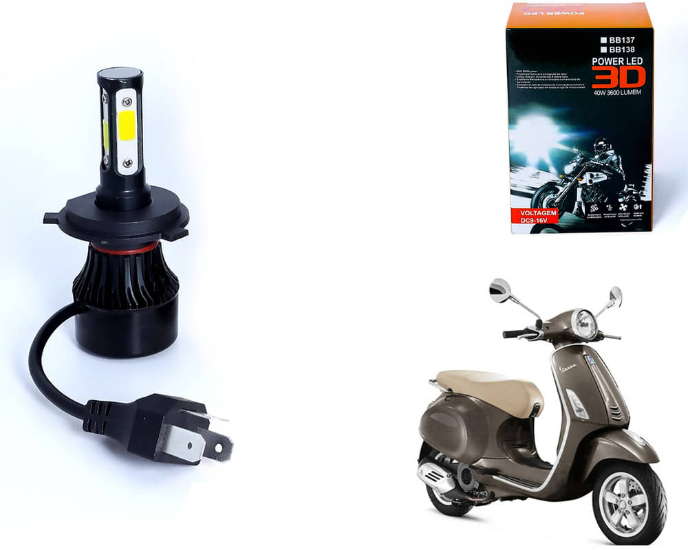     			M3 4 Side H4 LED Headlight Bulb with Cooling Fan Head Lamp Kit (40W, White) - Piaggio Vespa VXL