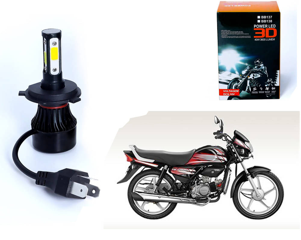     			M3 4 Side H4 LED Headlight Bulb with Cooling Fan Head Lamp Kit (40W, White)Hero HF Deluxe i3s