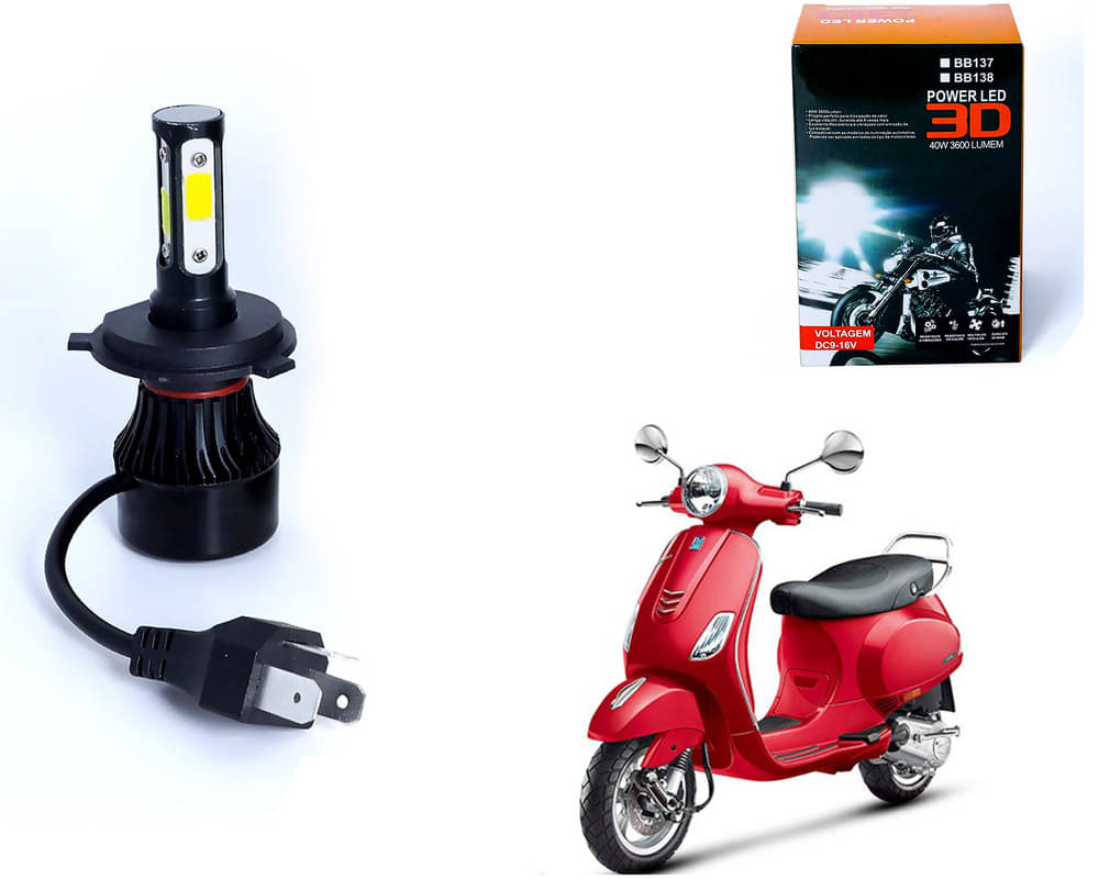     			M3 4 Side H4 LED Headlight Bulb with Cooling Fan Head Lamp Kit (40W, White)Vespa