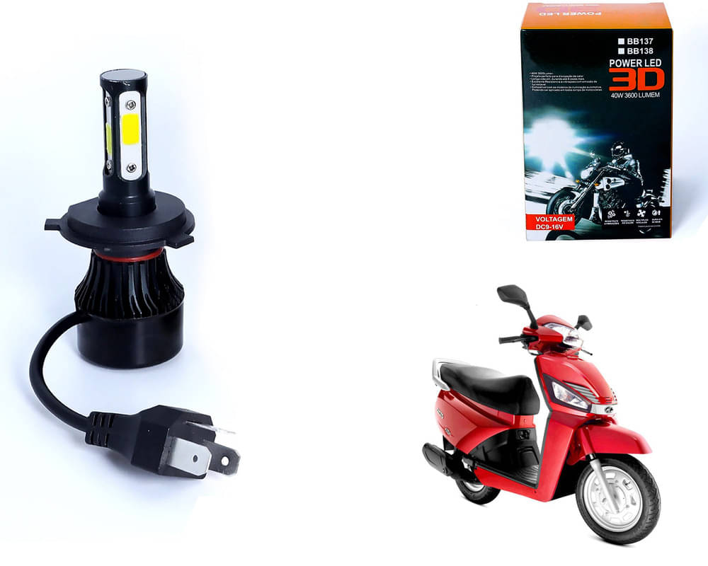     			M3 4 Side H4 LED Headlight Bulb with Cooling Fan Head Lamp Kit (40W, White) For - Mahindra Gusto
