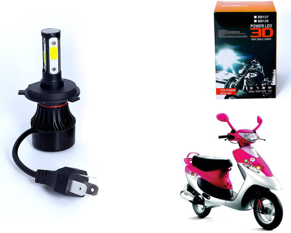     			M3 4 Side H4 LED Headlight Bulb with Cooling Fan Head Lamp Kit (40W, White) For - TVS Pep Plus