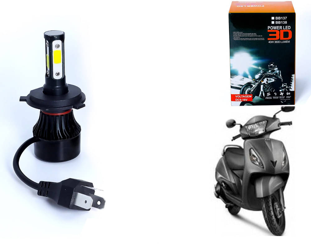     			M3 4 Side H4 LED Headlight Bulb with Cooling Fan Head Lamp Kit (40W, White) For - TVS Jupiter