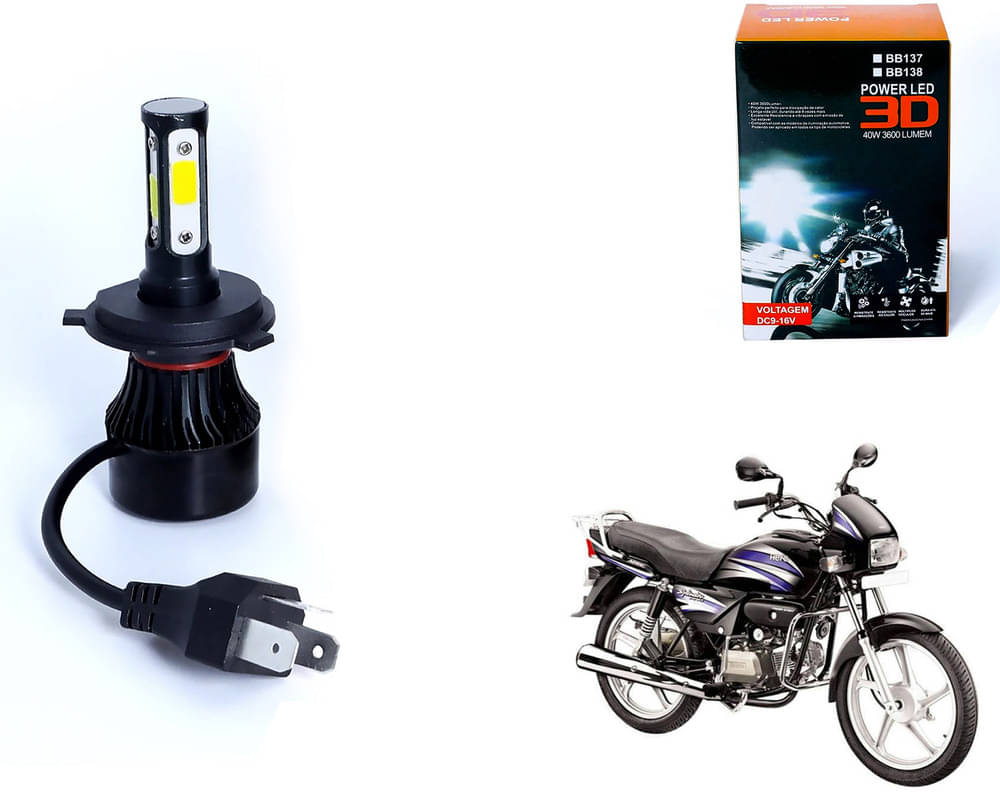     			M3 4 Side H4 LED Headlight Bulb with Cooling Fan Head Lamp Kit (40W, White) For - Splendor