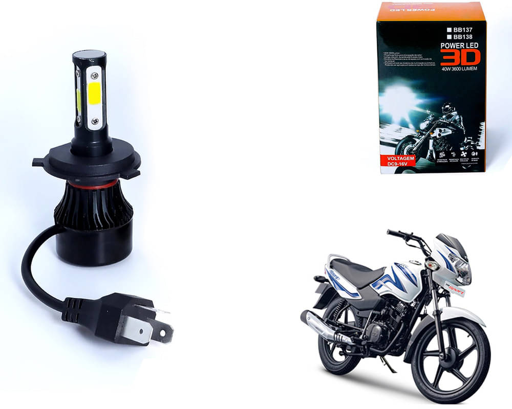     			M3 4 Side H4 LED Headlight Bulb with Cooling Fan Head Lamp Kit (40W, White) For - TVS Star Sport