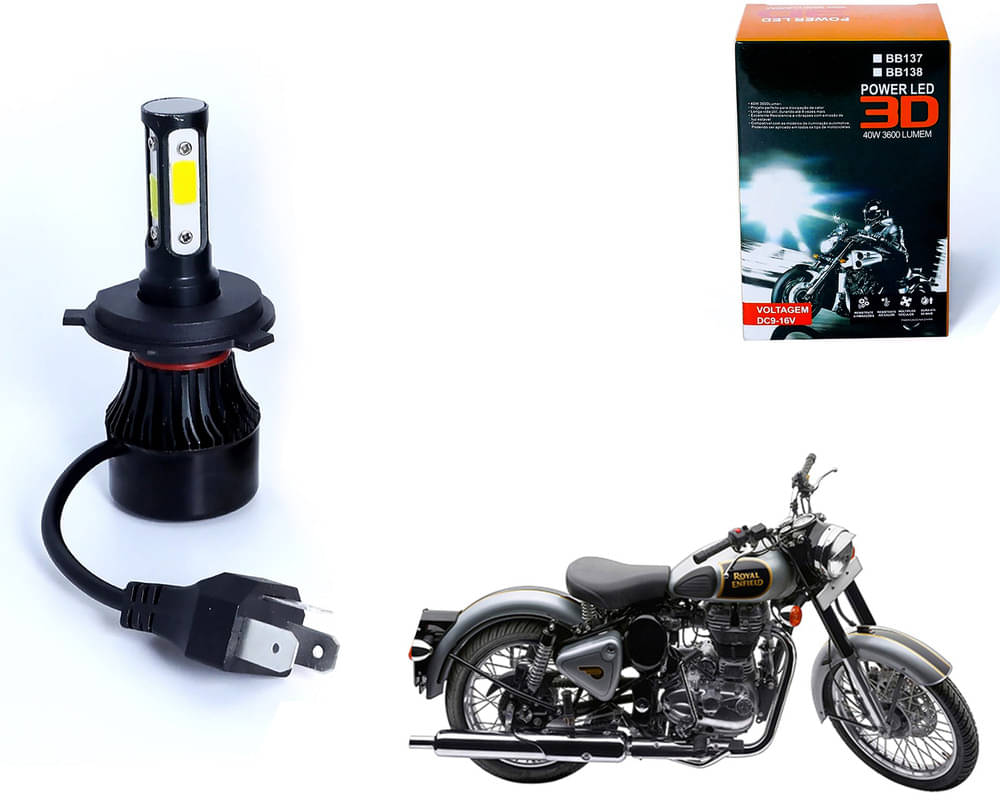     			M3 4 Side H4 LED Headlight Bulb with Cooling Fan Head Lamp Kit (40W, White) For - Classic 500