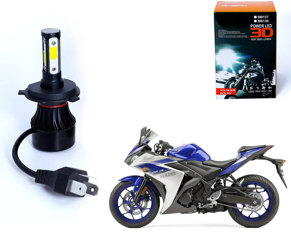     			M3 4 Side H4 LED Headlight Bulb with Cooling Fan Head Lamp Kit (40W, White) For - Yamaha YZF R3