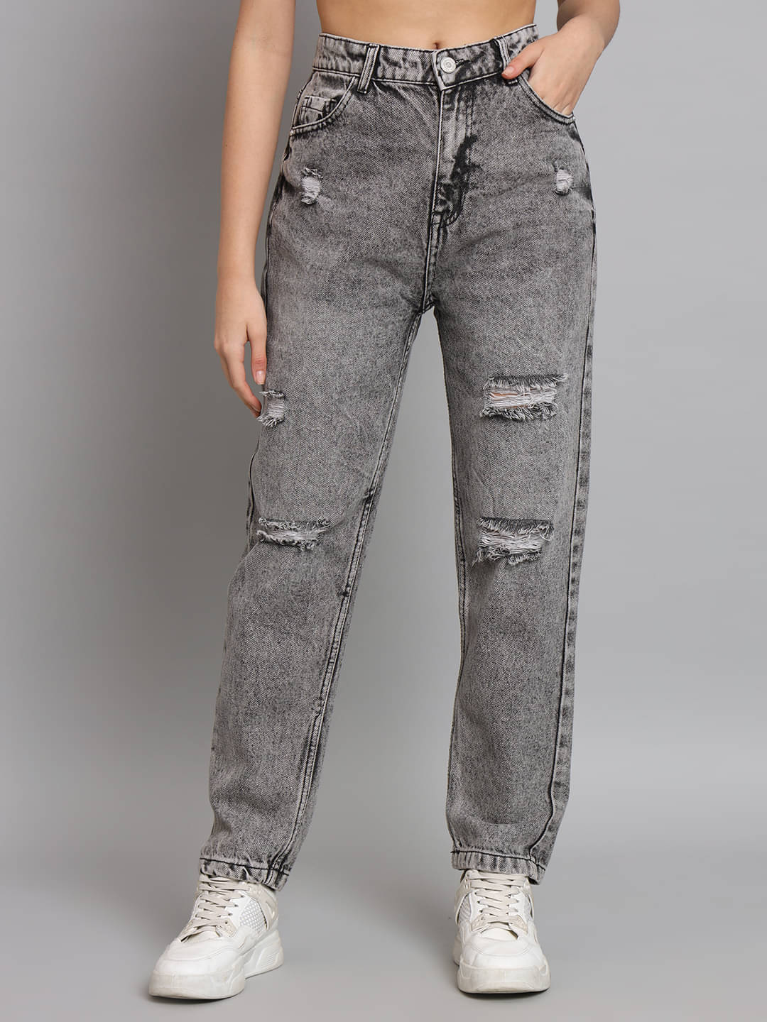     			Syborg Women's Boyfriend Fit Mid-Rise Jeans ( Grey )