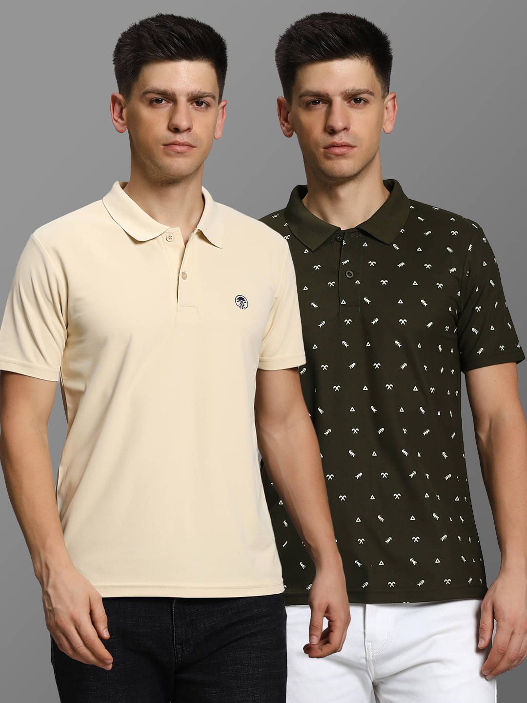     			TIMBER HITCH Men Cotton Blend Regular Fit Printed Polo T Shirt ( Beige )
