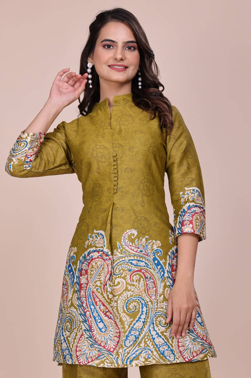 VANVAAM Women Printed Top With Palazzos Co-Ord Set ( Olive )