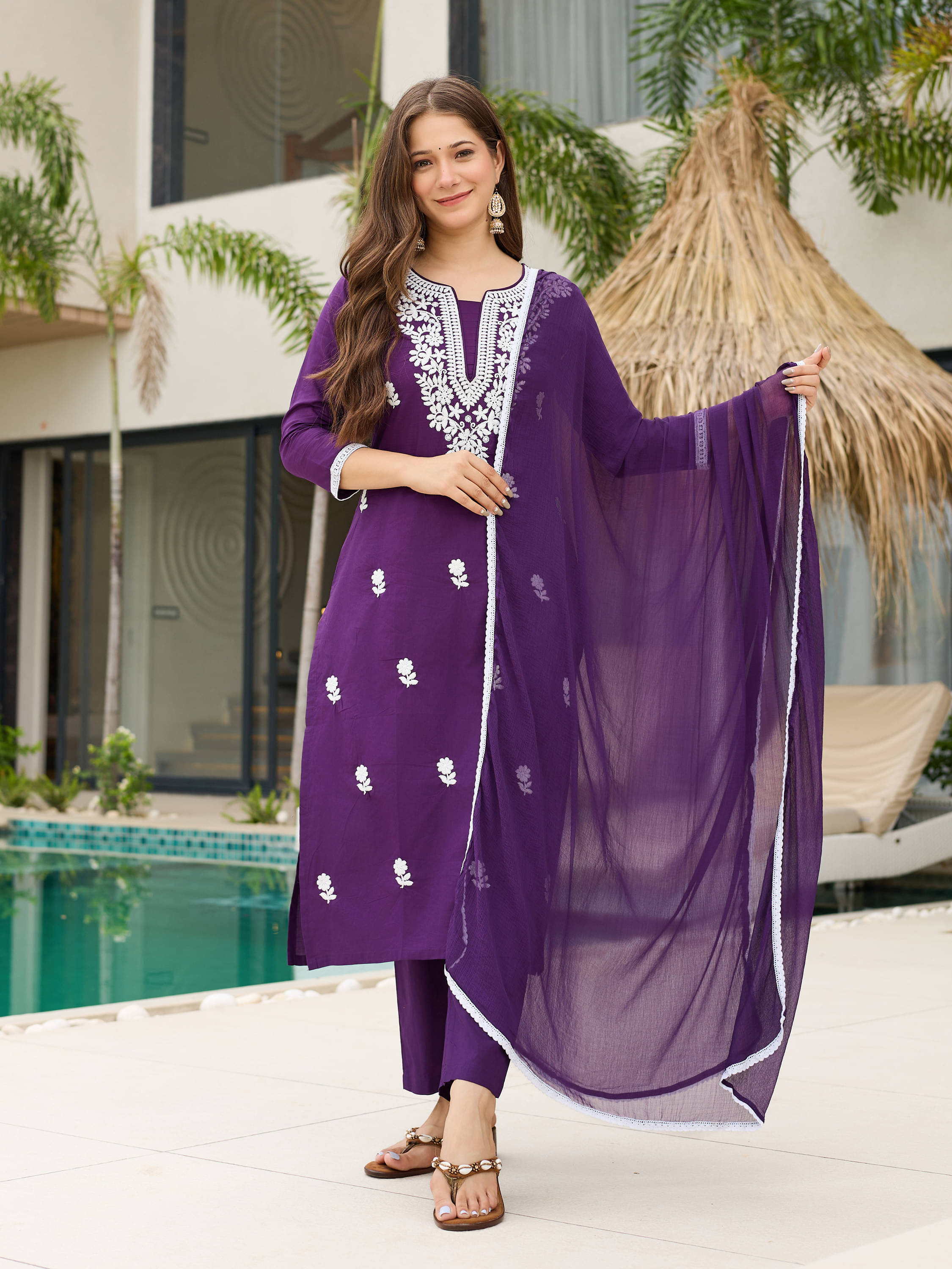 Vaidehi Fashion Women Cotton Embroidered Straight Kurti With Harems Pants ( Violet ) Vaidehi Fashion Women Cotton Embroidered Straight Kurti With Harems Pants ( Violet )