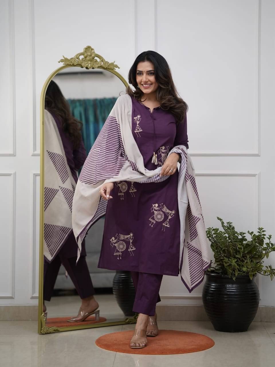 Vaidehi Fashion Women Silk Embroidered Straight Kurti With Harems Pants ( Purple ) Vaidehi Fashion Women Silk Embroidered Straight Kurti With Harems Pants ( Purple )