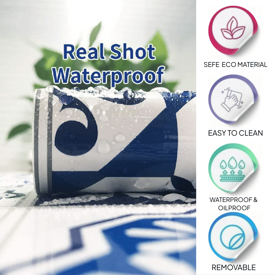     			ZAPPYPOP Blue & White Design Wall Sticker for Kitchen & Home | Vinyl Self Adhesive Roll | 60x200 cm