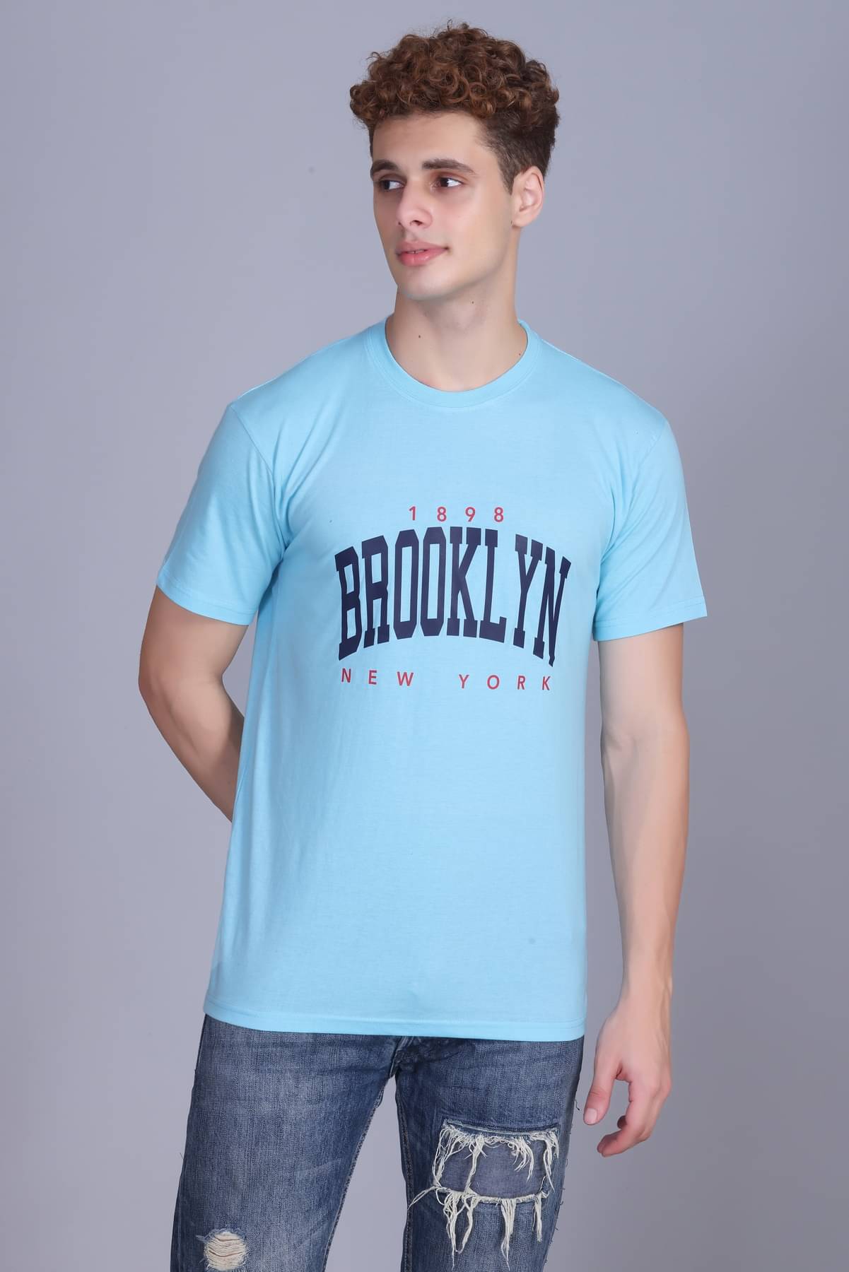     			Zeffit Men Cotton Blend Regular Fit Printed T-Shirt ( Aqua Blue )