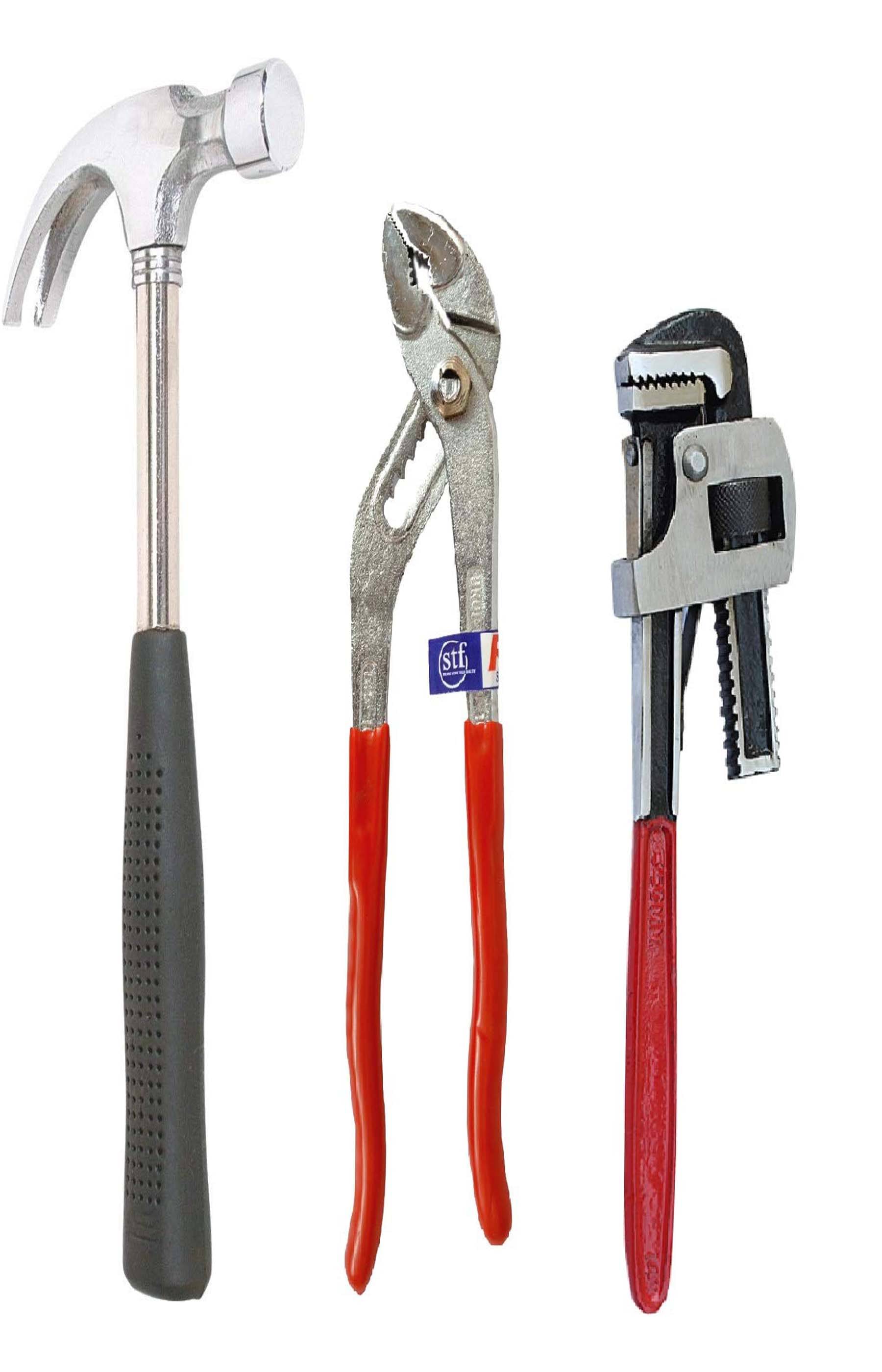     			ms agrotech 3-in-1 Hand Tool Kit | Hammer, Water Pump Plier & Pipe Wrench | Multipurpose Household, Plumbing & DIY Repair Tools for Home & Professional Use