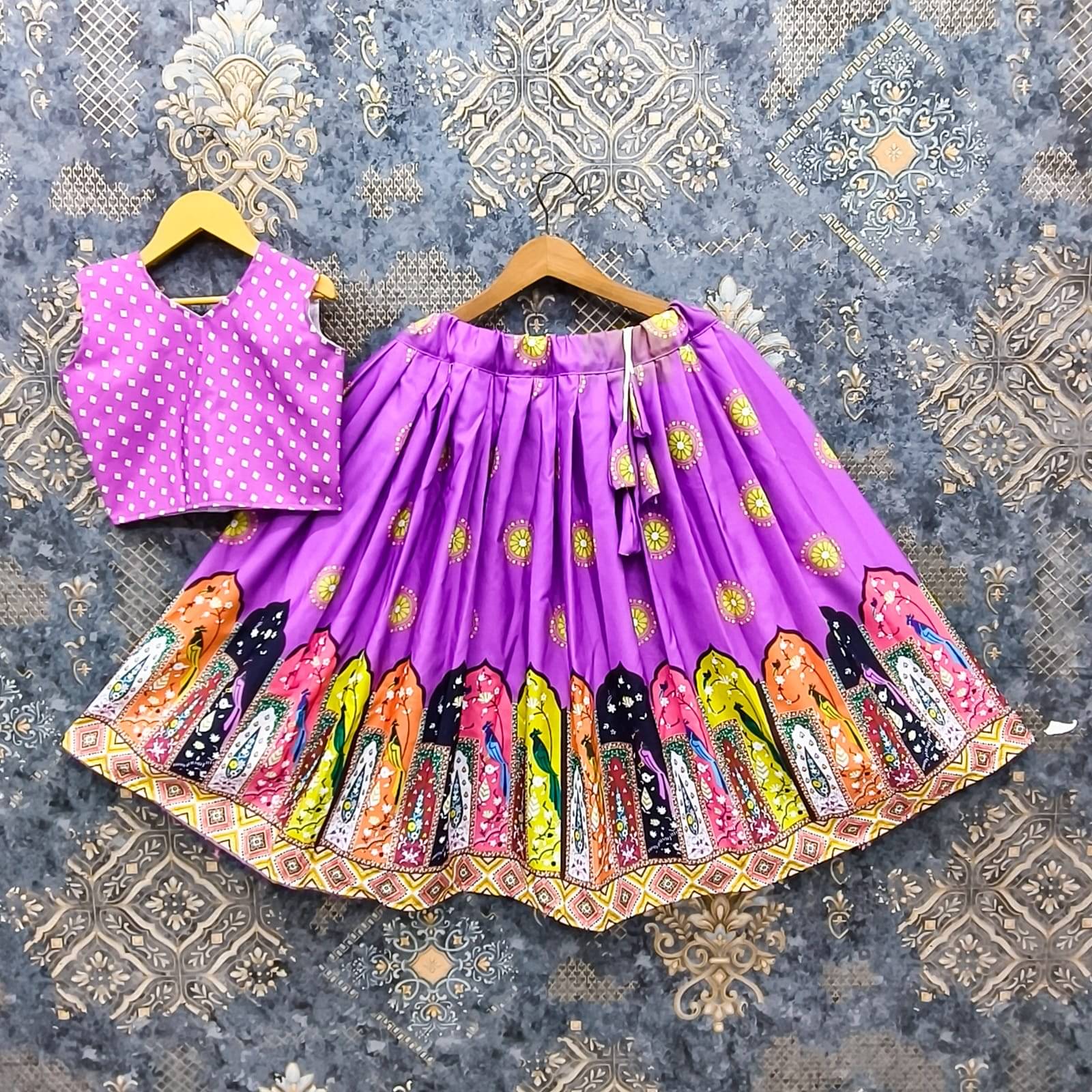     			shree sai creation Rayon Lehenga Choli Set For Girls ( Pack of 1 , Purple )