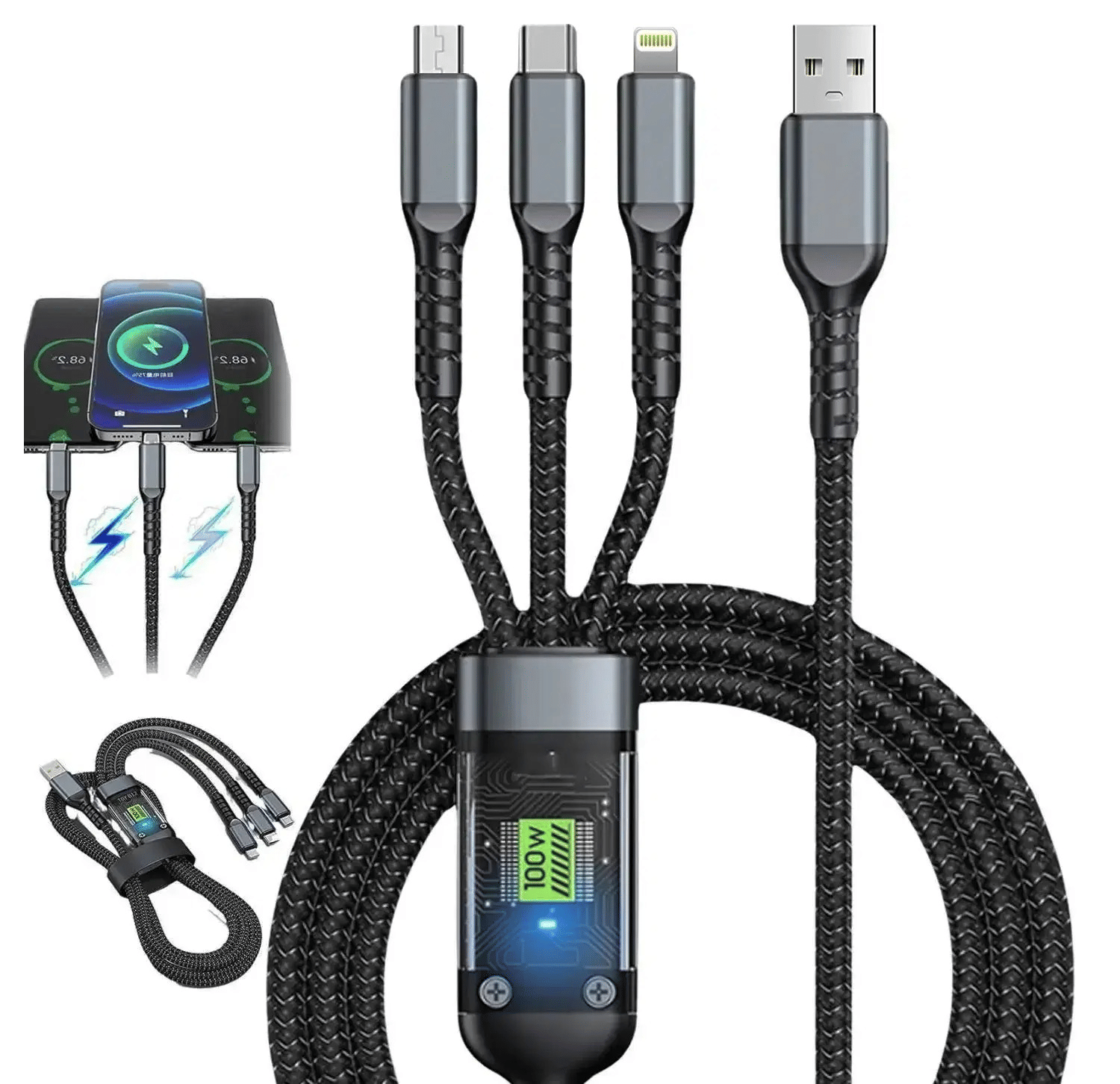     			3-in-1 Charger Cable Nylon Braided – Universal Fast Charging Cord for , Android, Type C Devices