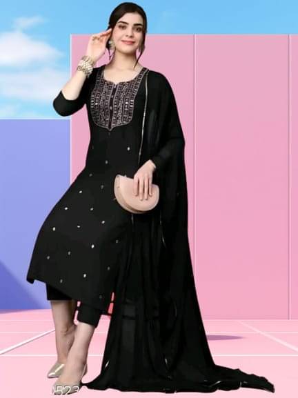 BONISTA FASHION FOR ALL Women Rayon Embroidered A-line Kurti With Pants ( Black ) BONISTA FASHION FOR ALL Women Rayon Embroidered A-line Kurti With Pants ( Black )