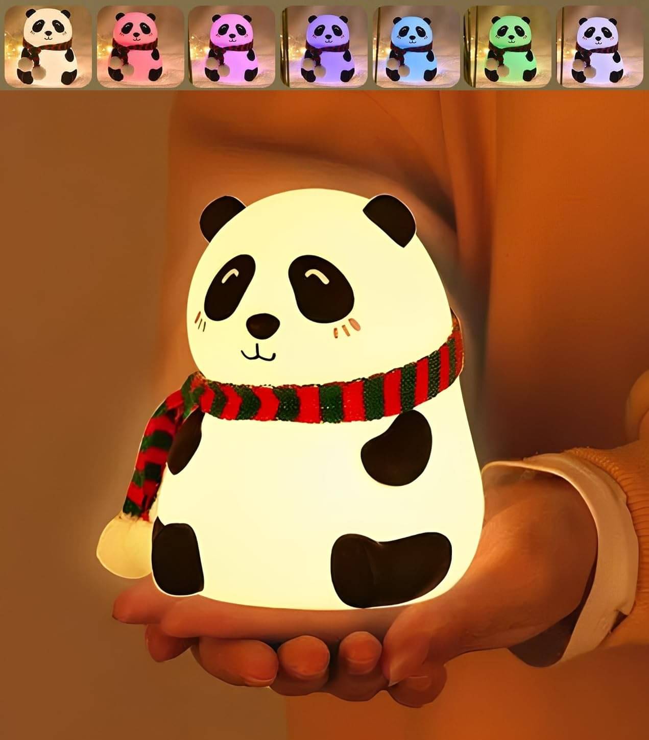     			Cute Panda 7-Colors Light changing silicon toy, USB Rechargeable, toy for kids (White)