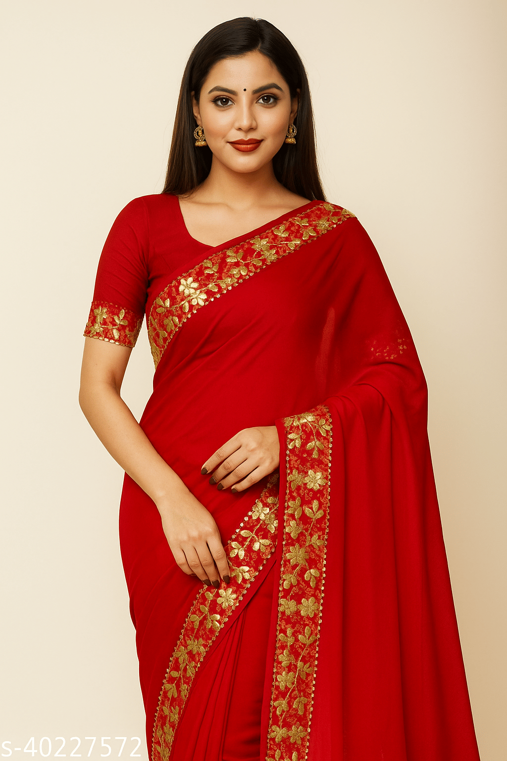     			D GLOBEMASTER Georgette Solid Regular Saree With Unstitched Blouse Piece ( Red )