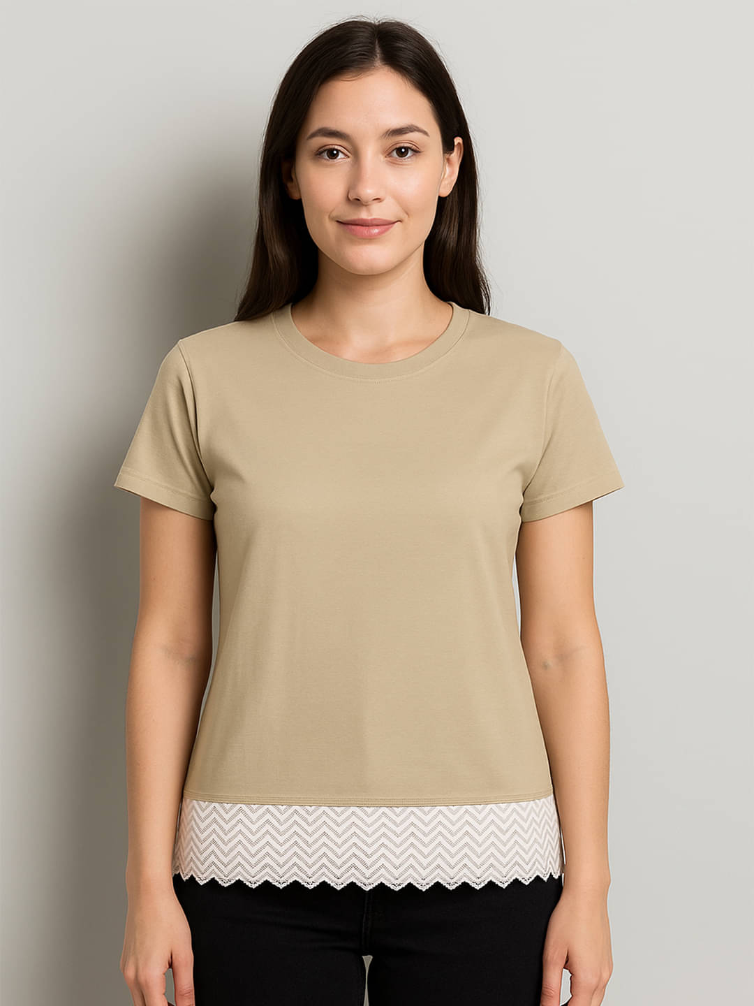 DTR FASHION Women Cotton Solid Regular Fit Round Neck T-Shirt ( Beige ) DTR FASHION Women Cotton Solid Regular Fit Round Neck T-Shirt ( Beige )