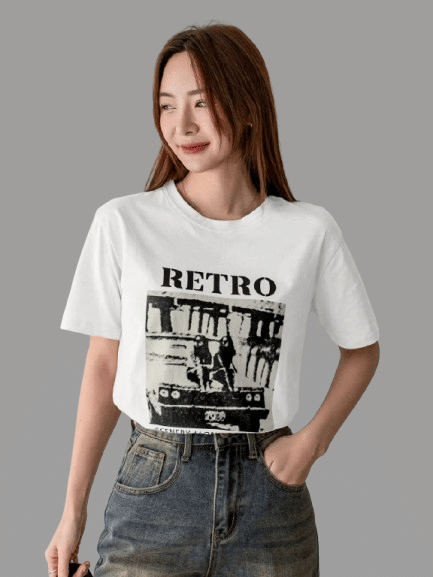 ELBATROSS Women Cotton Blend Printed Oversized Fit Round Neck T-Shirt ( White ) ELBATROSS Women Cotton Blend Printed Oversized Fit Round Neck T-Shirt ( White )