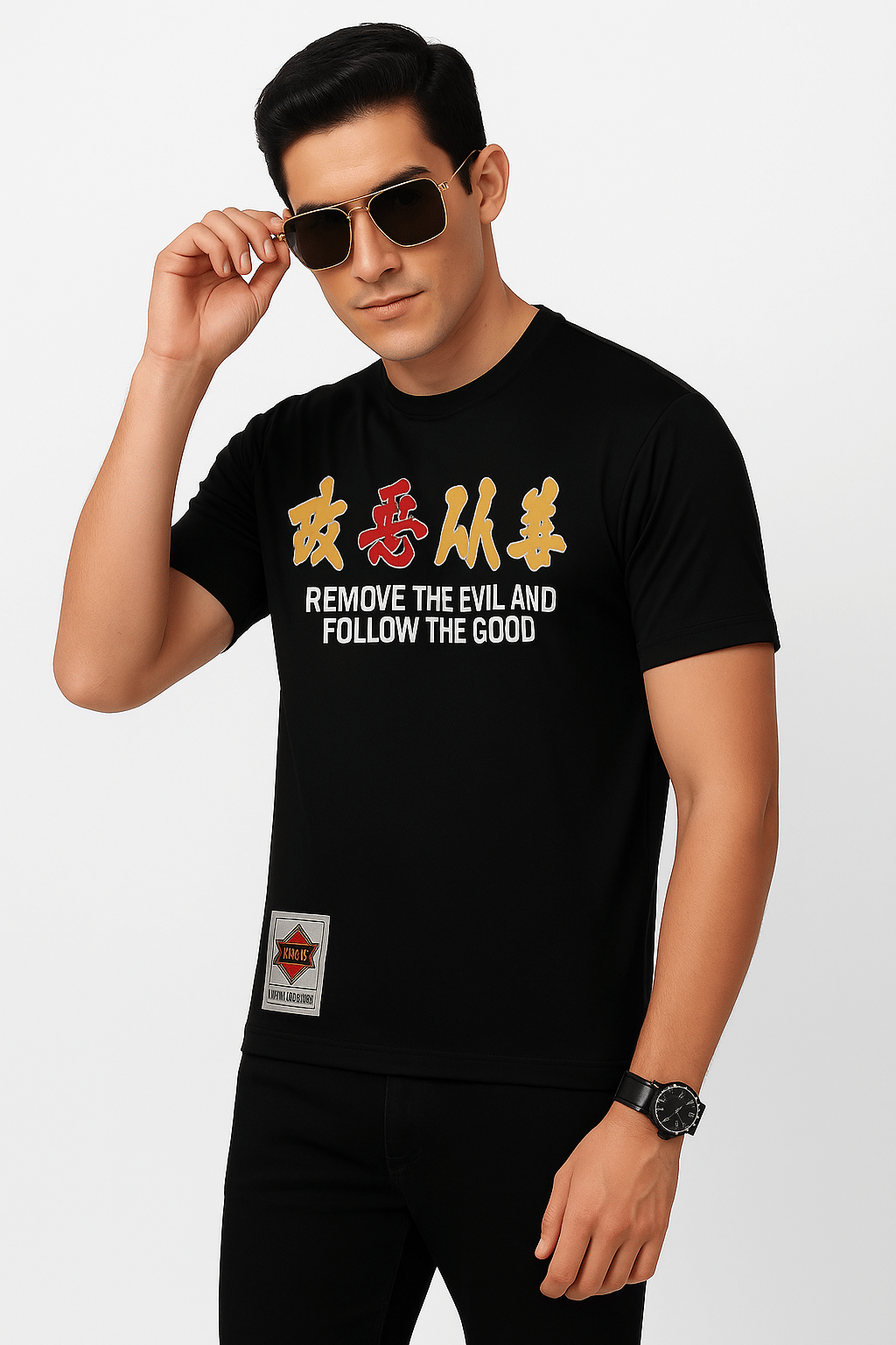     			FLIRTY SOUL Men Polyester Regular Fit Printed T-Shirt ( Black )