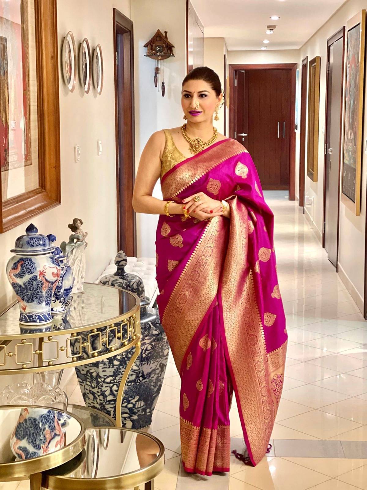 INDIAN SILKS Silk Printed Banarasi saree With Unstitched Blouse Piece ( Pink ) INDIAN SILKS Silk Printed Banarasi saree With Unstitched Blouse Piece ( Pink )