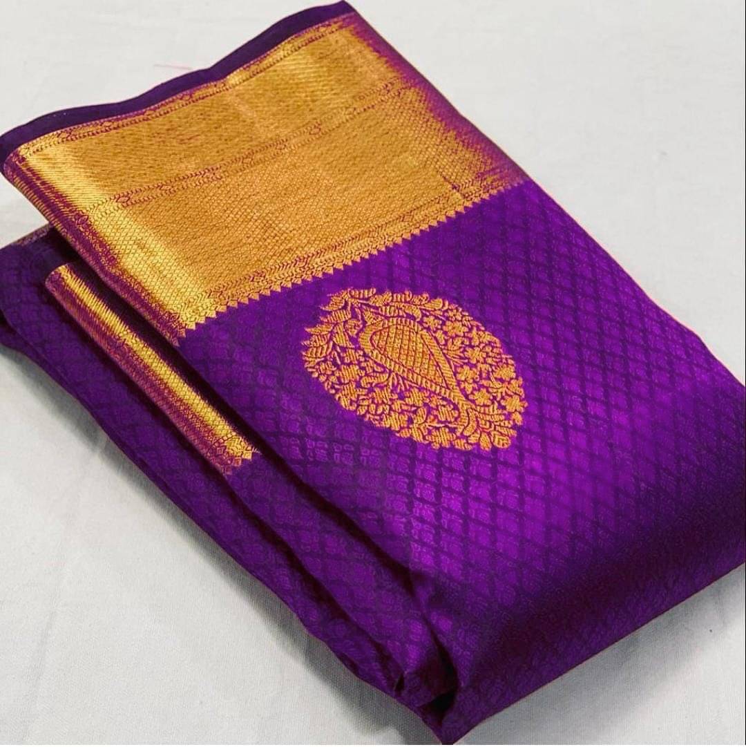 INDIAN SILKS Silk Printed Banarasi saree With Unstitched Blouse Piece ( Purple ) INDIAN SILKS Silk Printed Banarasi saree With Unstitched Blouse Piece ( Purple )