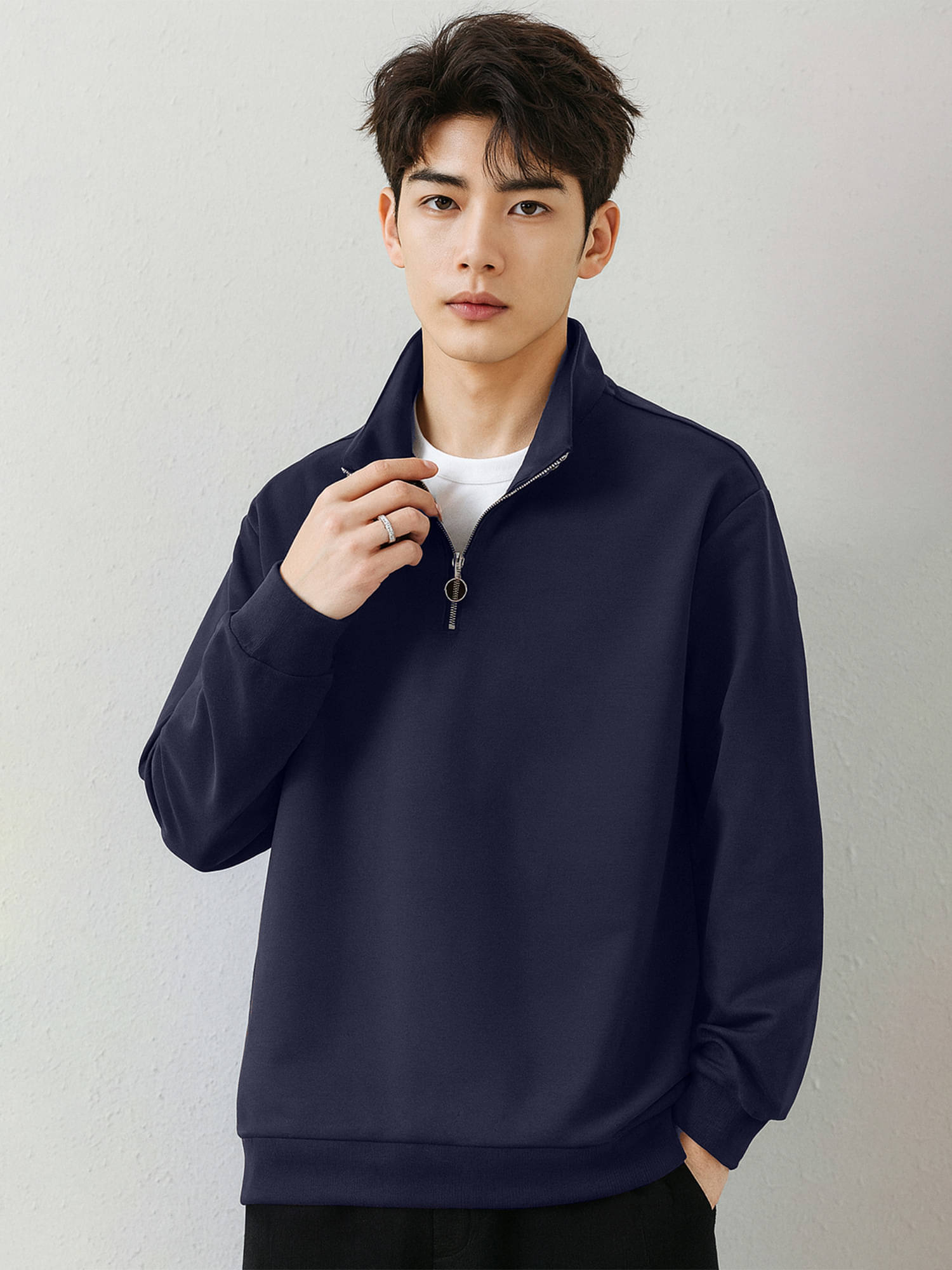     			JUMP CUTS Fleece Polo Collar Men's Sweatshirt - Dark Blue ( Pack of 1 )
