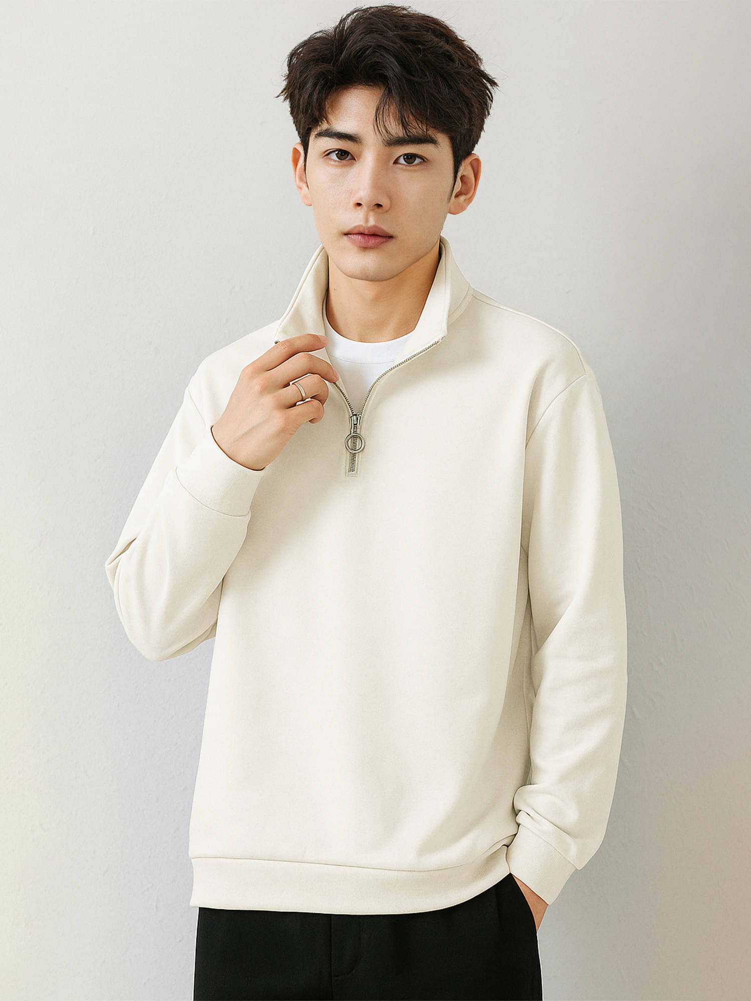     			JUMP CUTS Fleece Polo Collar Men's Sweatshirt - White ( Pack of 1 )