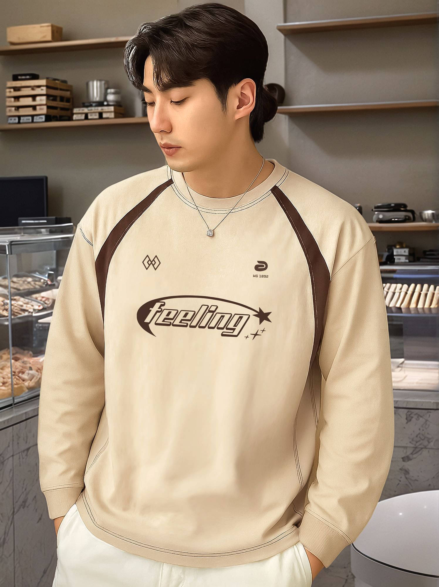    			JUMP CUTS Fleece Round Neck Men's Sweatshirt - Beige ( Pack of 1 )