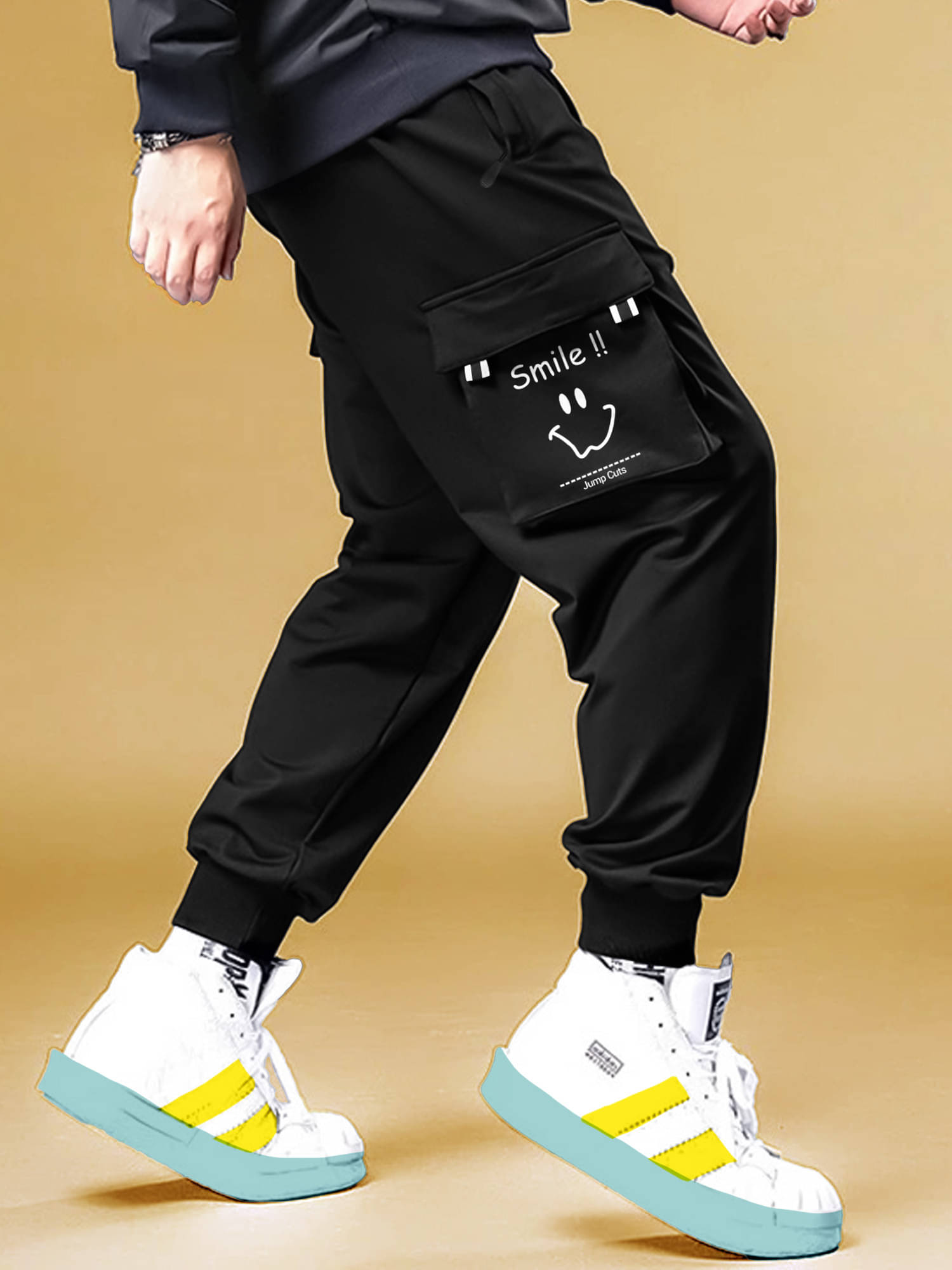     			JUMP CUTS Pack of 1 Boys Polyester Cargos ( Black )