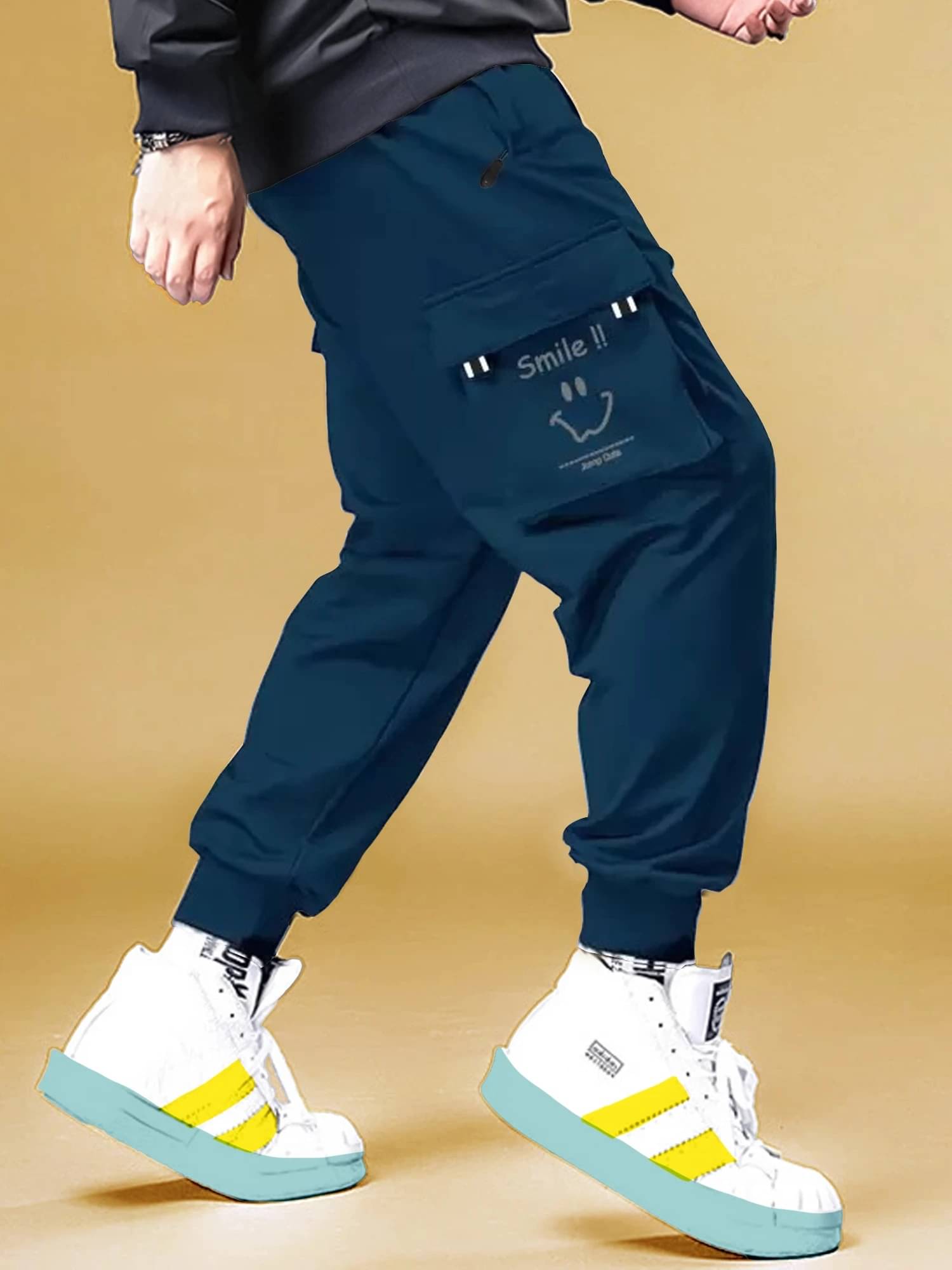     			JUMP CUTS Pack of 1 Boys Polyester Cargos ( Blue )