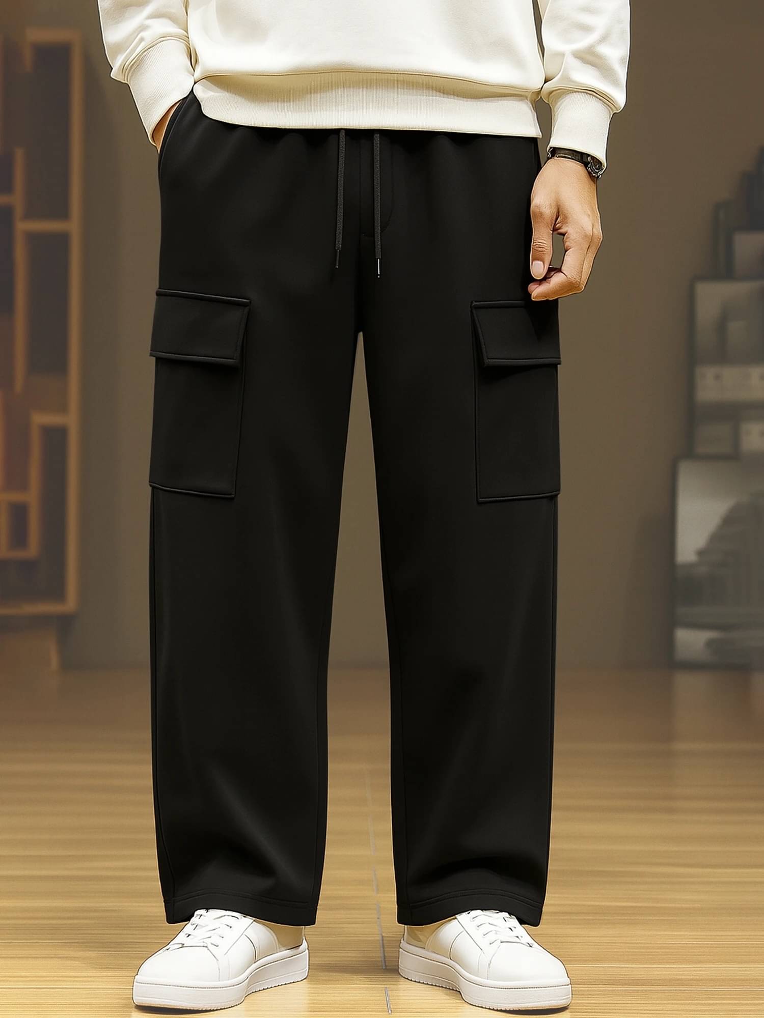     			JUMP CUTS Regular Flat Men's Cargos - Black ( Pack of 1 )