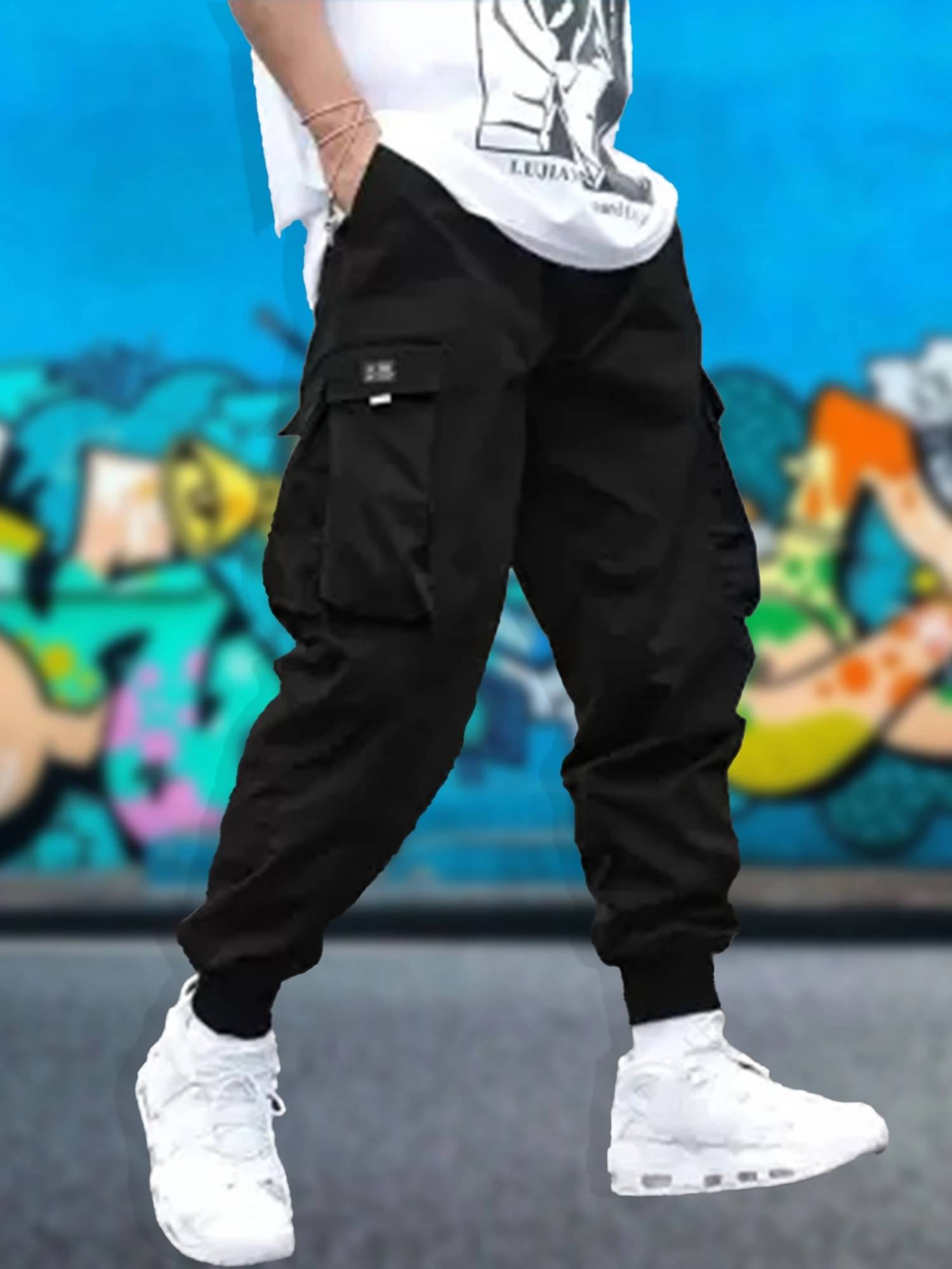     			JUMP CUTS Regular Flat Men's Cargos - Black ( Pack of 1 )