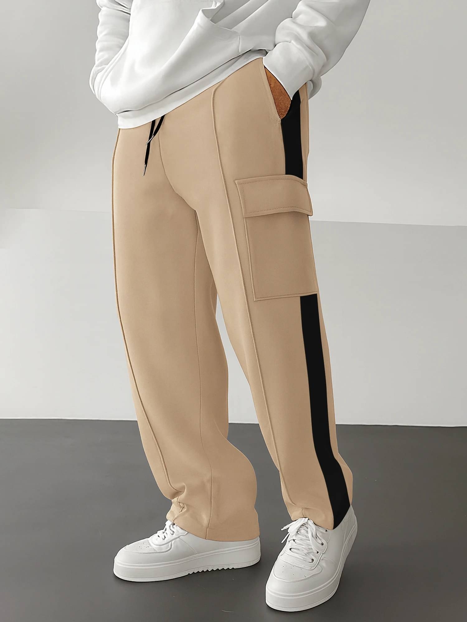     			JUMP CUTS Relax Flat Men's Cargos - Beige ( Pack of 1 )