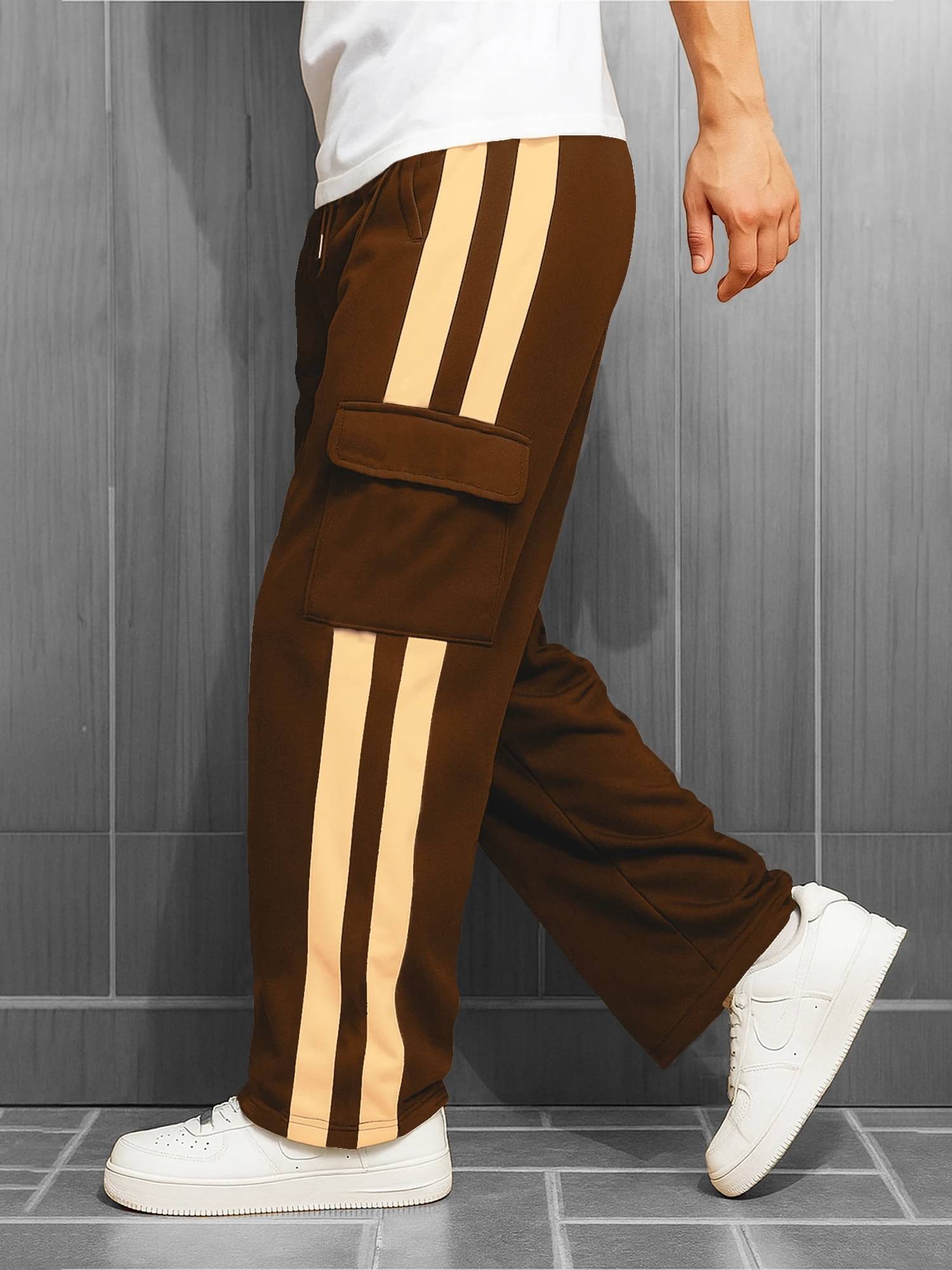     			JUMP CUTS Relax Flat Men's Cargos - Brown ( Pack of 1 )