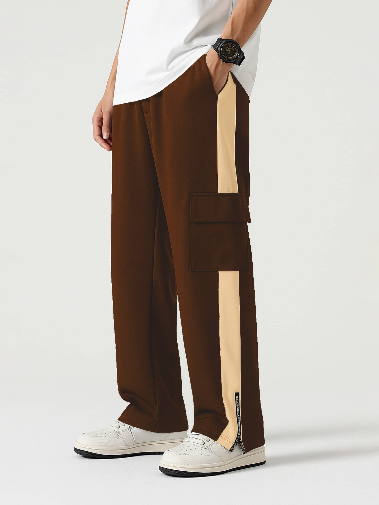     			JUMP CUTS Relax Flat Men's Cargos - Brown ( Pack of 1 )
