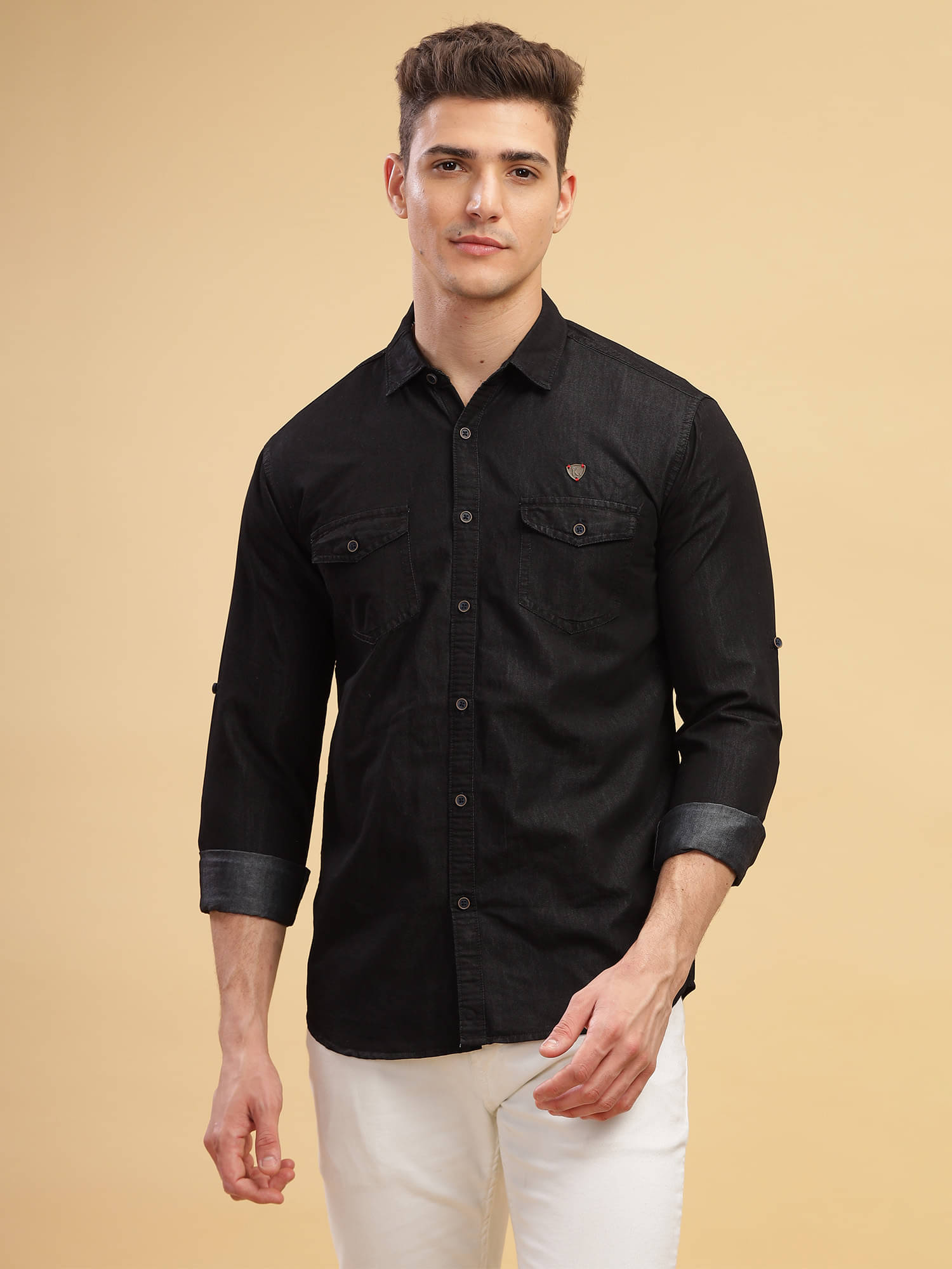     			Kuons Avenue Denim Regular Fit Solids Full Sleeves Men's Casual Shirt - Black ( Pack of 1 )