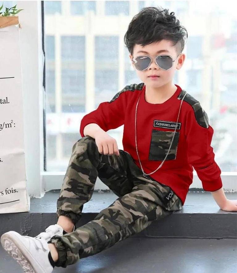     			Lakhdatar Pack of 1 Boys Cotton Blend T-Shirt & Trackpants Set ( Red )