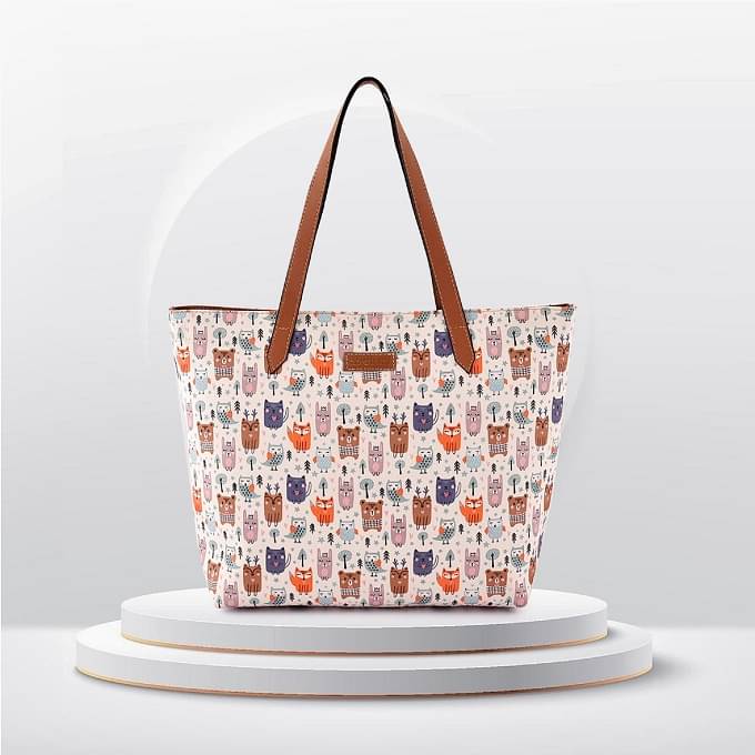     			Lychee Bags Tote Bag Canvas Set of 1 ( White )