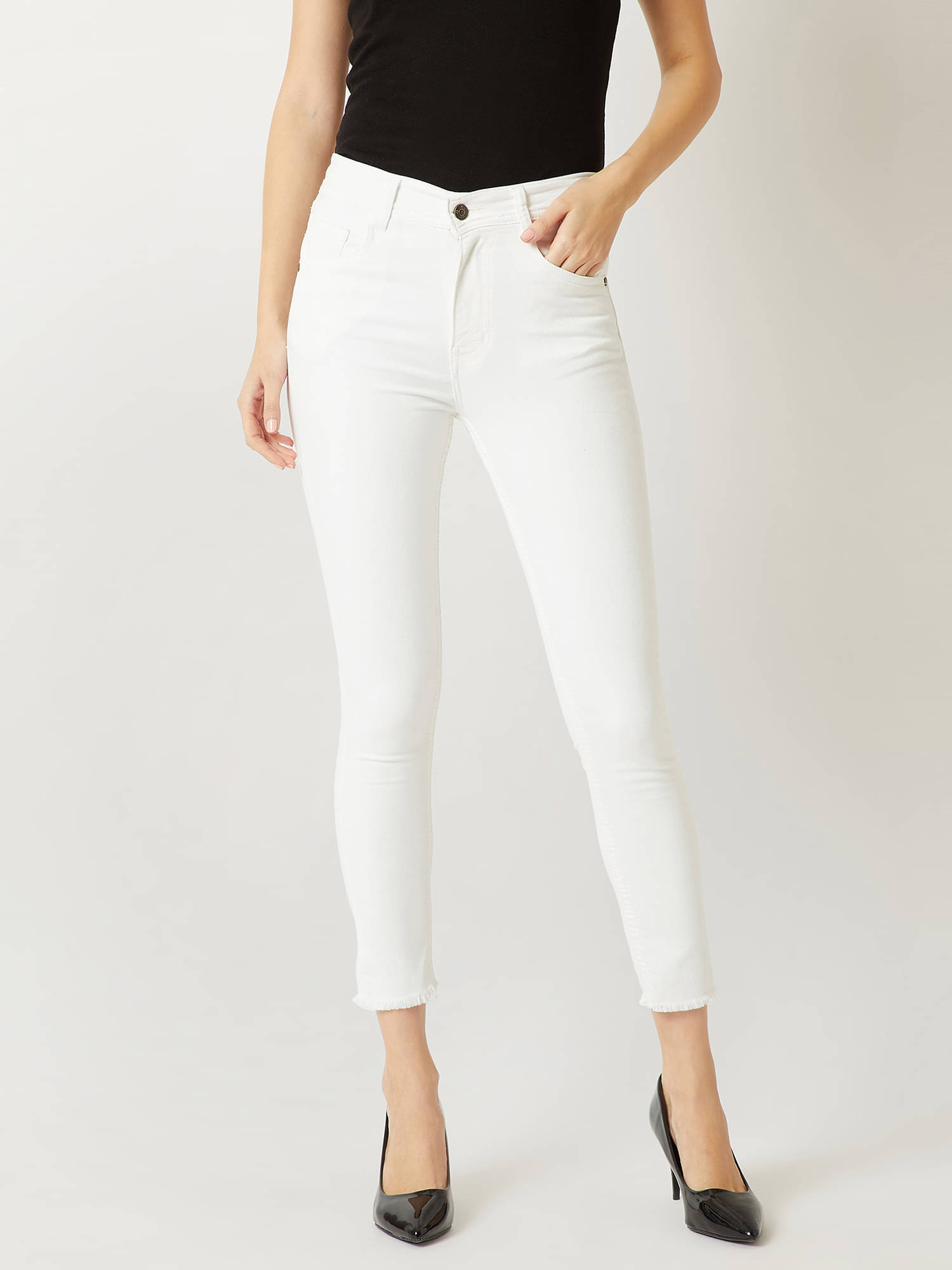     			Miss Chase Women's Skinny Fit High-Rise Jeans ( White )