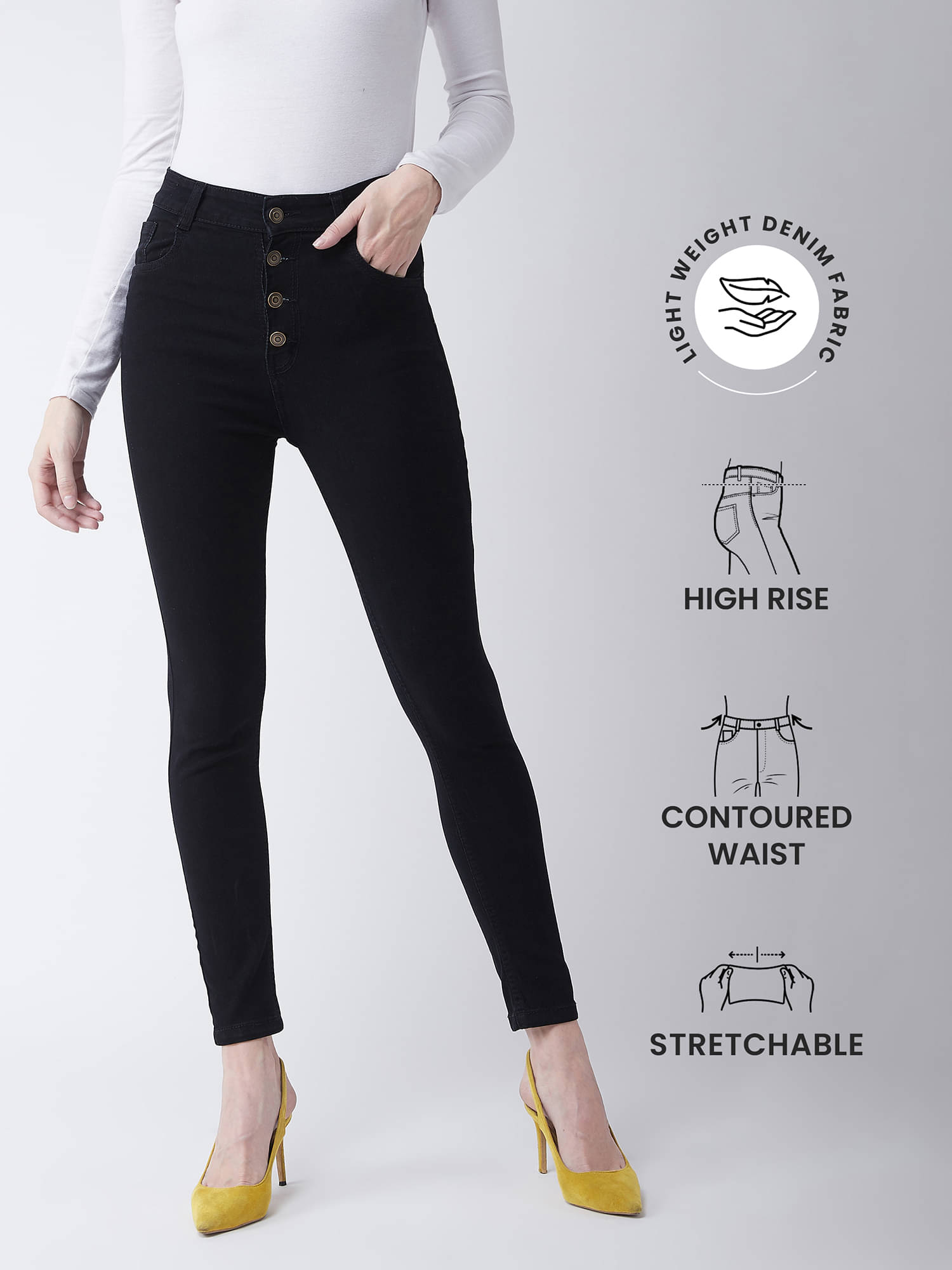     			Miss Chase Women's Skinny Fit High-Rise Jeans ( Black )