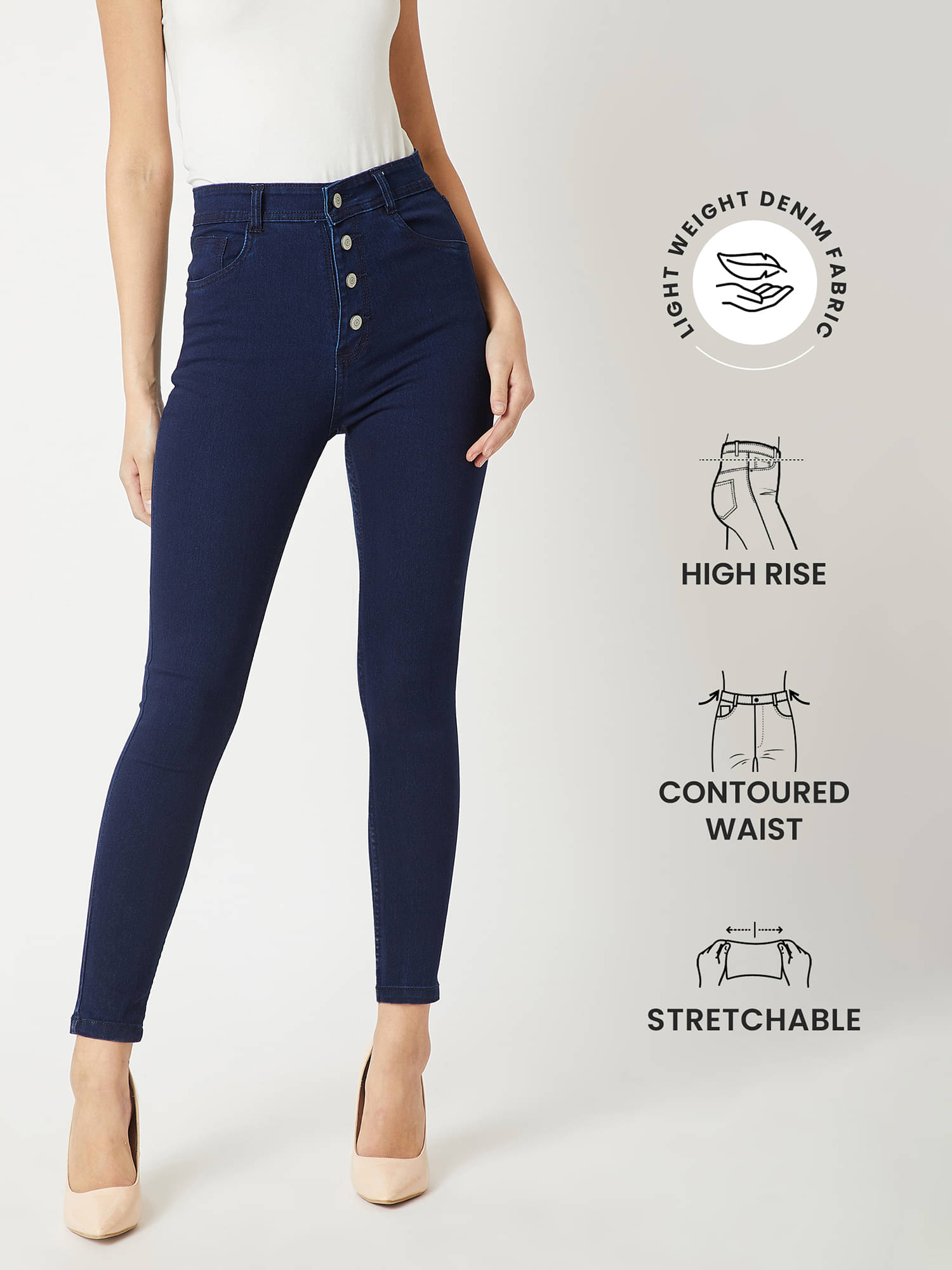     			Miss Chase Women's Skinny Fit High-Rise Jeans ( Navy )
