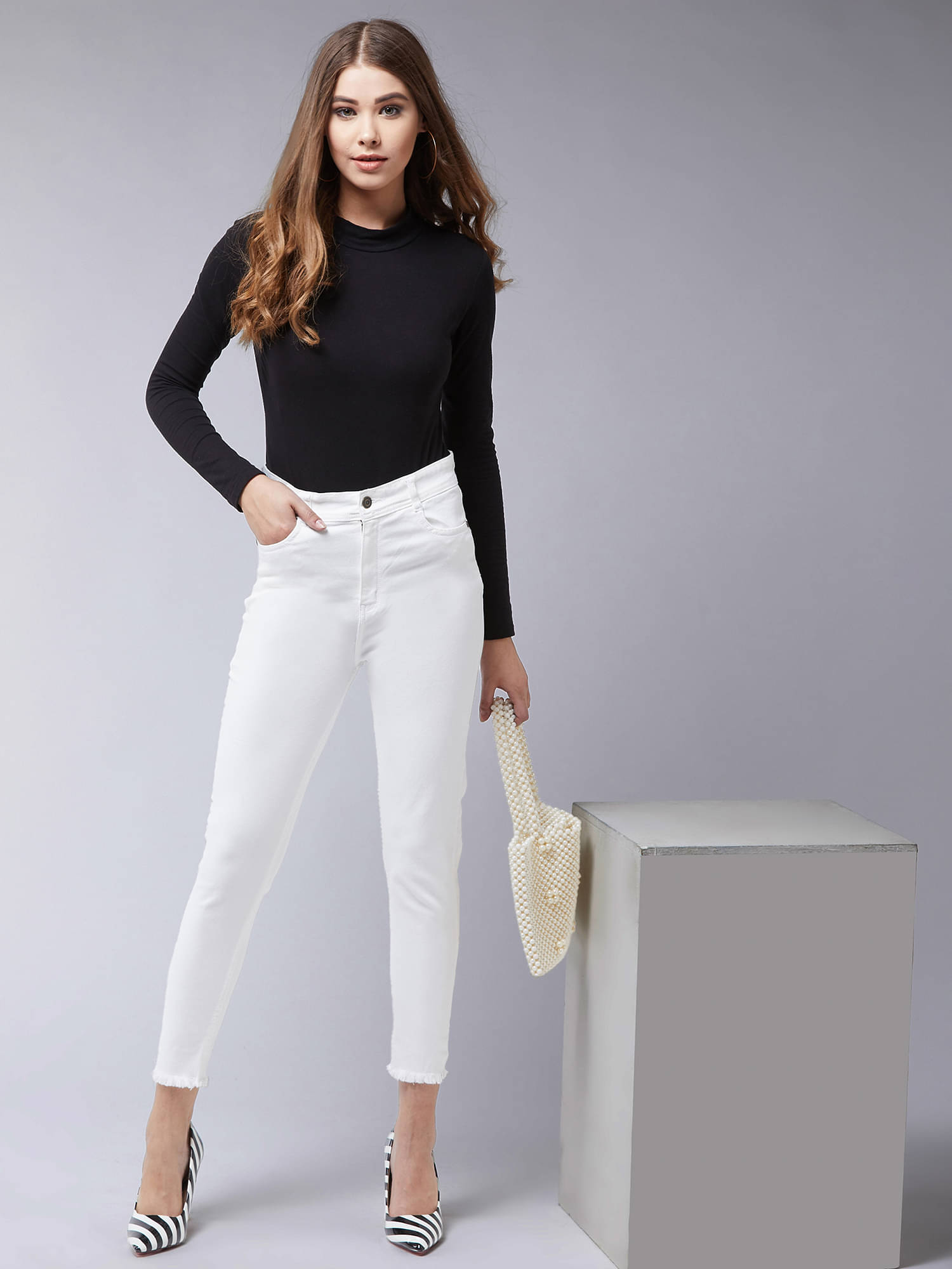     			Miss Chase Women's Skinny Fit High-Rise Jeans ( White )