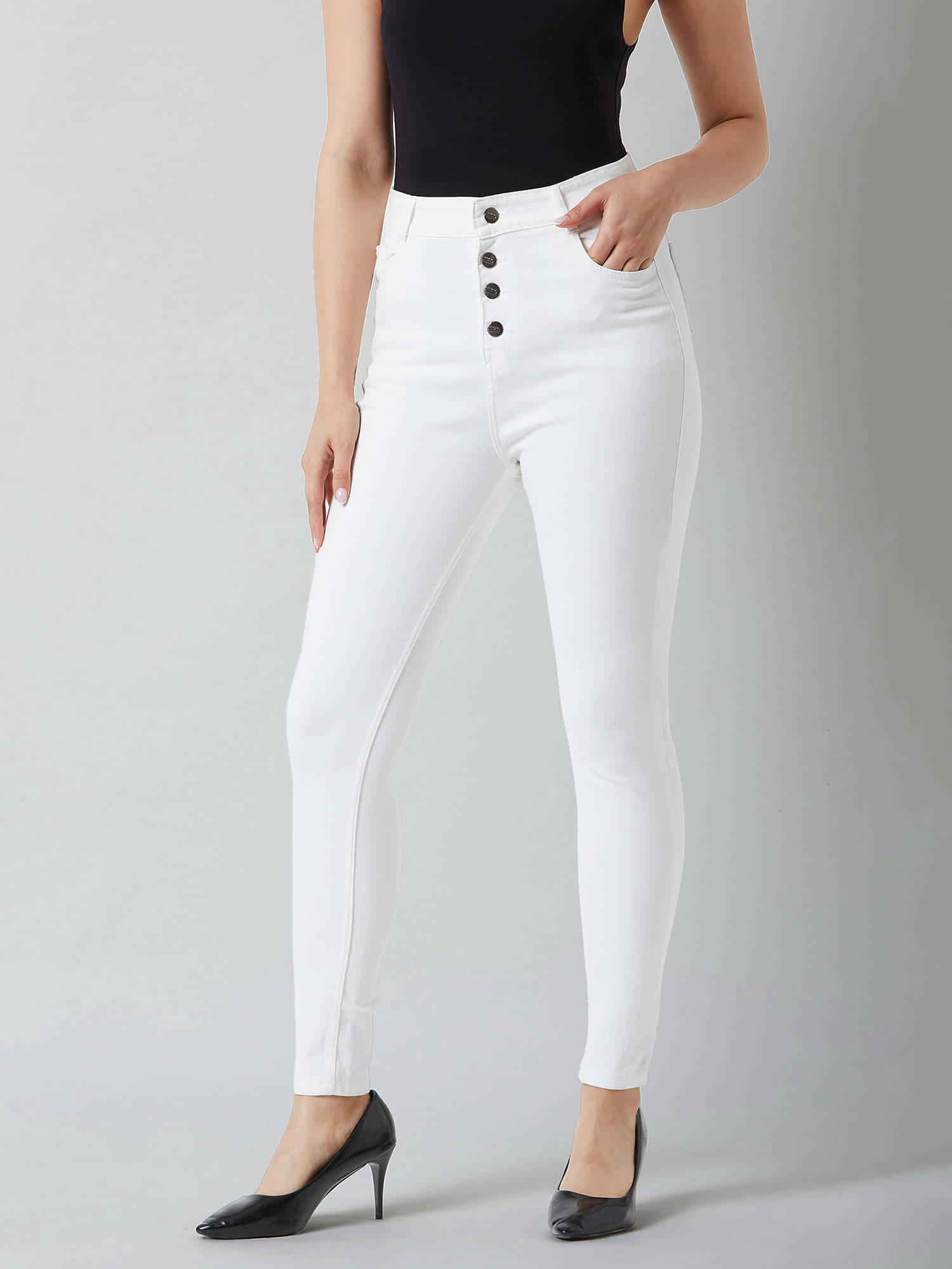     			Miss Chase Women's Skinny Fit High-Rise Jeans ( White )