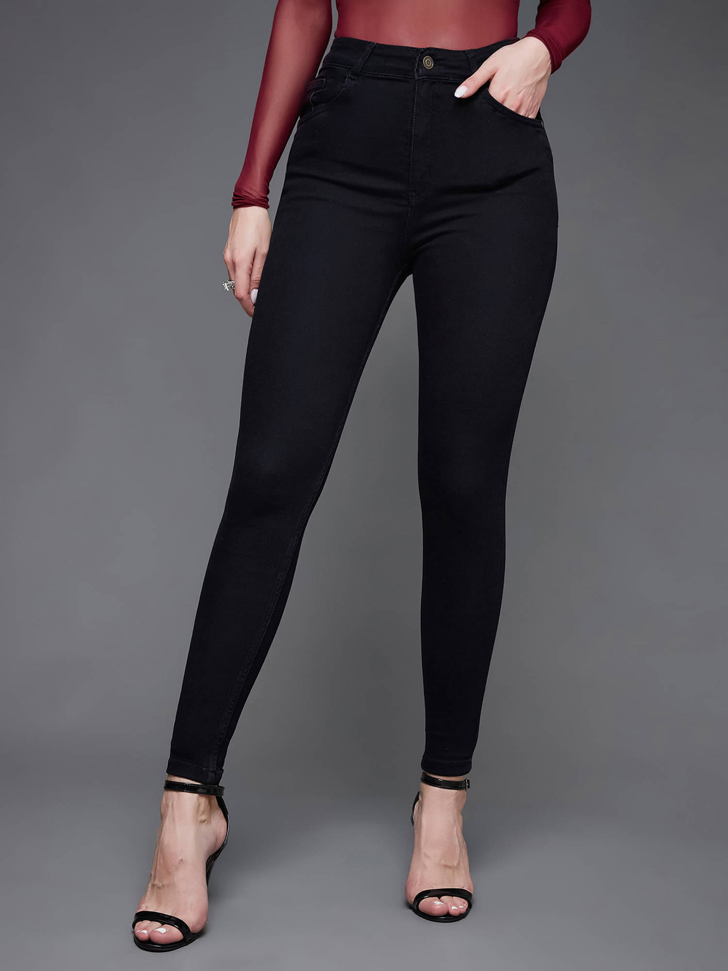     			Miss Chase Women's Skinny Fit High-Rise Jeans ( Black )